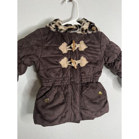 Pistachio Brown Suede Puff Faux-Fur Girls Infant Animal Print Jacket Size 2T - Picture 2 of 7